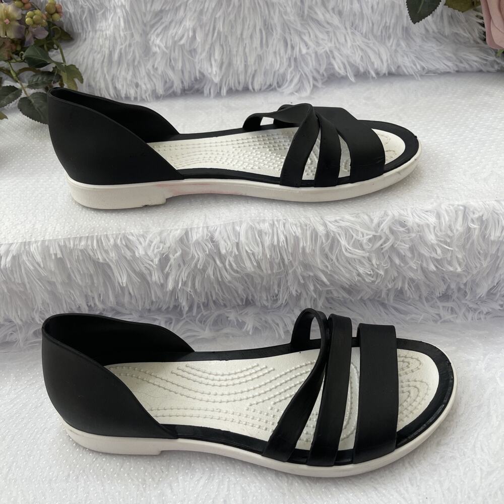 Black White Strappy Flat Sandals Women Size 38 Comfort Lightweight Casual‎ Shoes